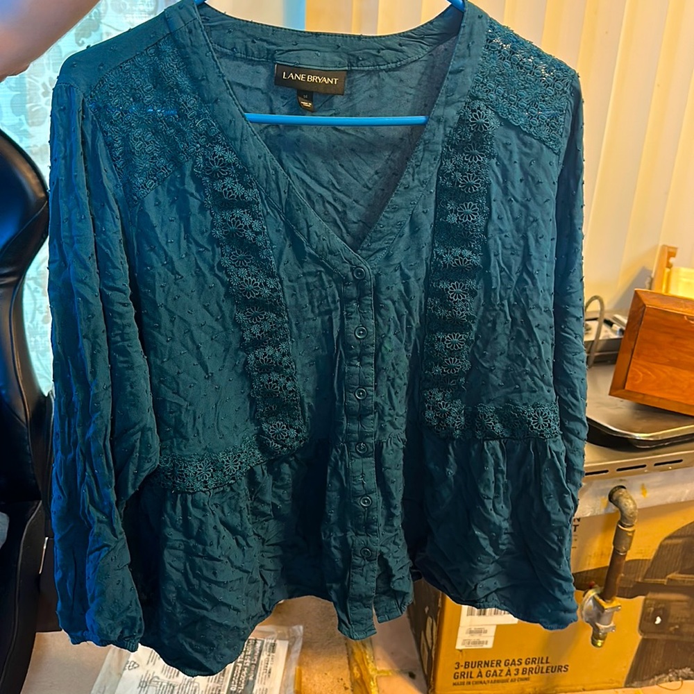 Dark teal loose fitting blouse